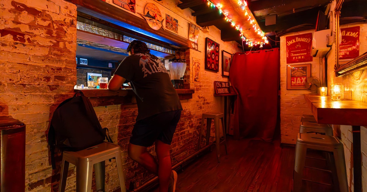 The counter and bar stools