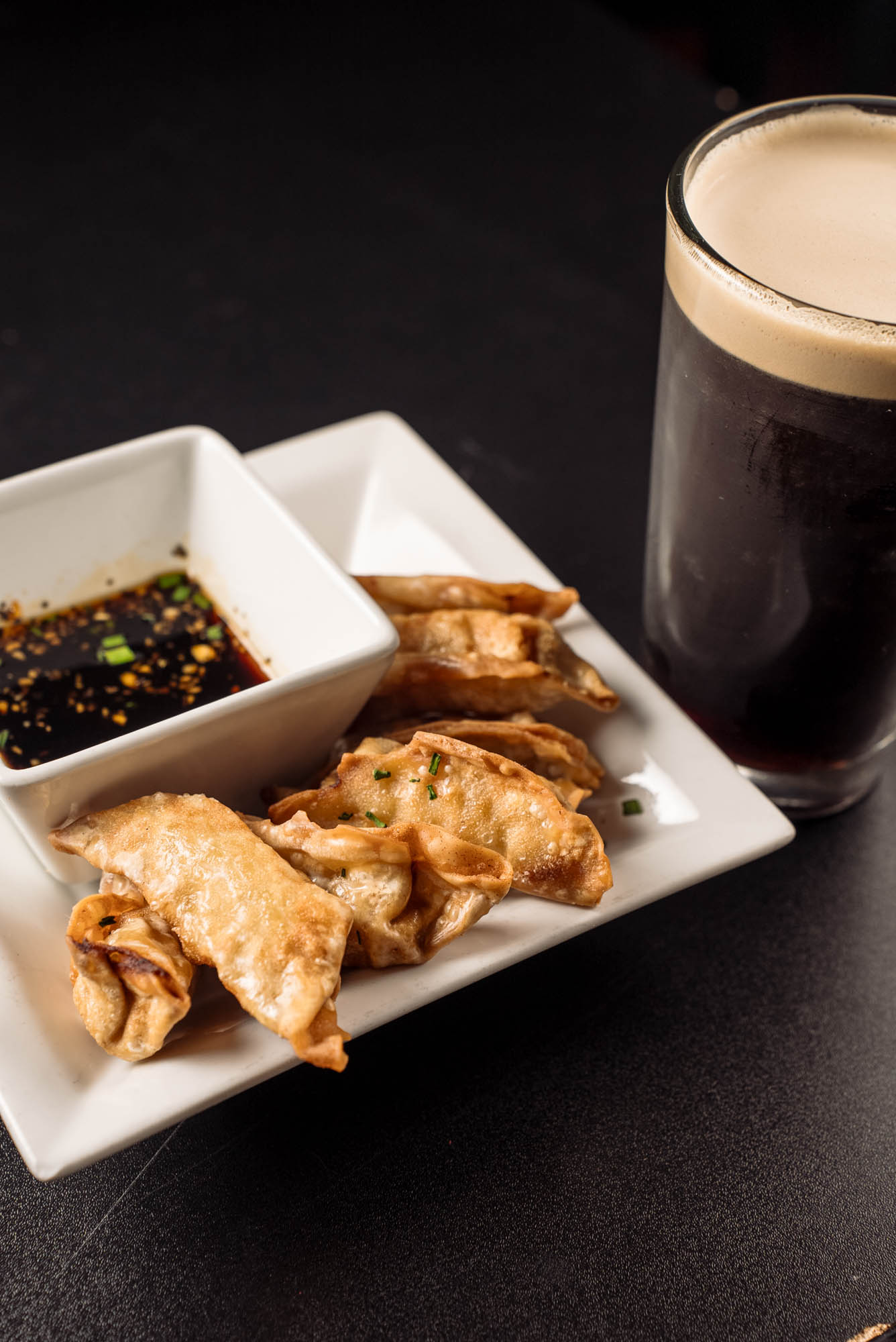 Pork Fried Dumplings with Teriyaki dipping sauce on the side