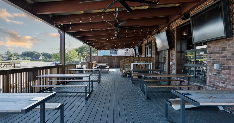 Exterior, tables and chairs on covered patio