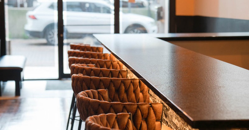 Interior, bar area, bar and bar stools