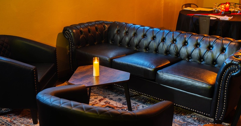 Leather sofa and armchairs