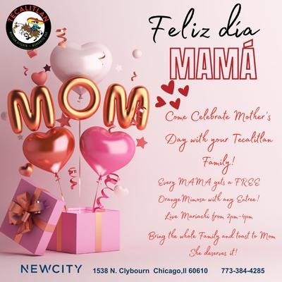 Mother’s Day graphic with balloons, hearts, and Spanish greeting.