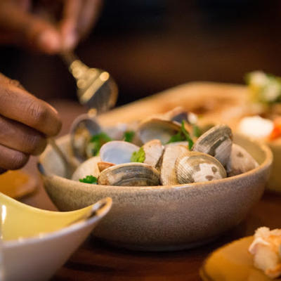 Manila Clams with white wine, garlic, chili flake