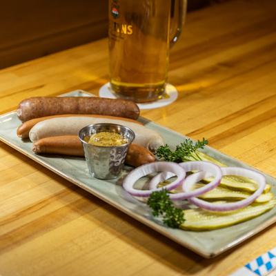 Sausage sampler with Debreziner Wiener Weisswurst.