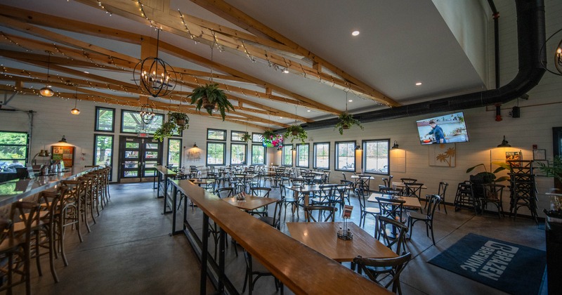Interior, wide view to diner area, tables, chairs
