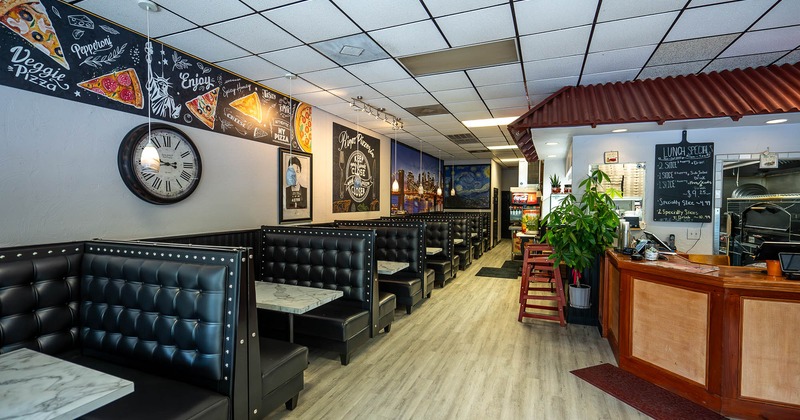 Interior, dining area with restaurant booths