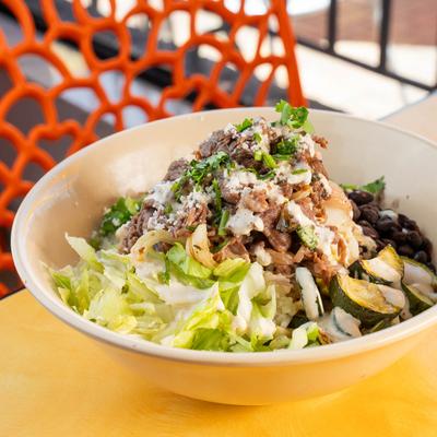 Carne asada rice bowl.
