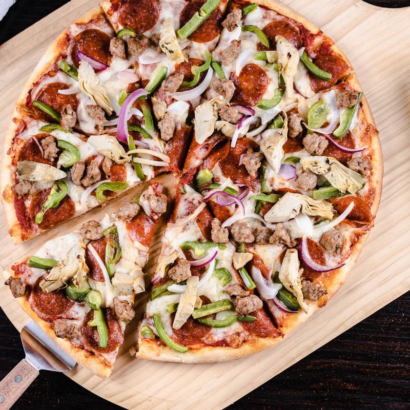 11) Pepperoni, Onions, Bell Peppers, Italian Sausage & Artichoke photo