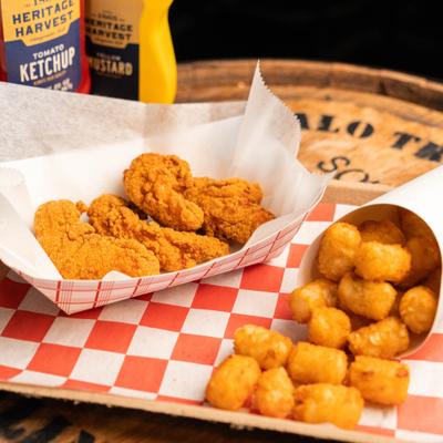 Chicken tenders with tater tots.