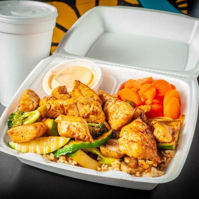 Chicken hibachi fried rice with all veggies and sweet carrots