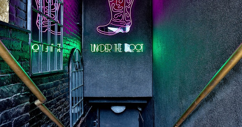 Exterior, entrance, stairs down, door