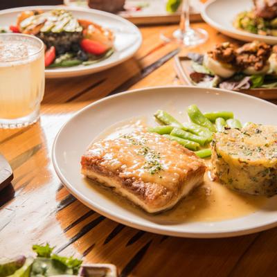 Pan seared halibut fish  plate