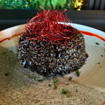 Squid Ink Black Rice with Calamari.