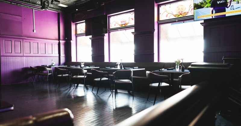 Interior, seating area in fron of a windows