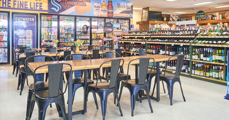 Interior, long tables and chairs