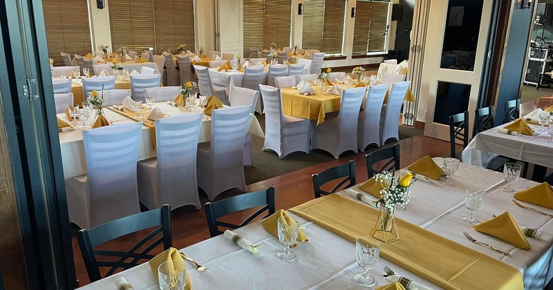 Dining room with set tables