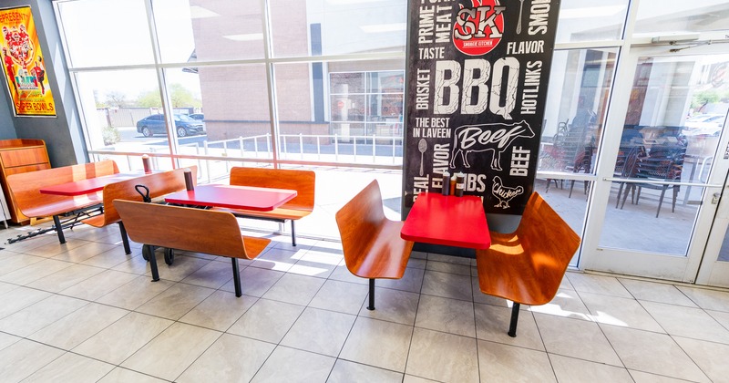 Diner tables, benches,