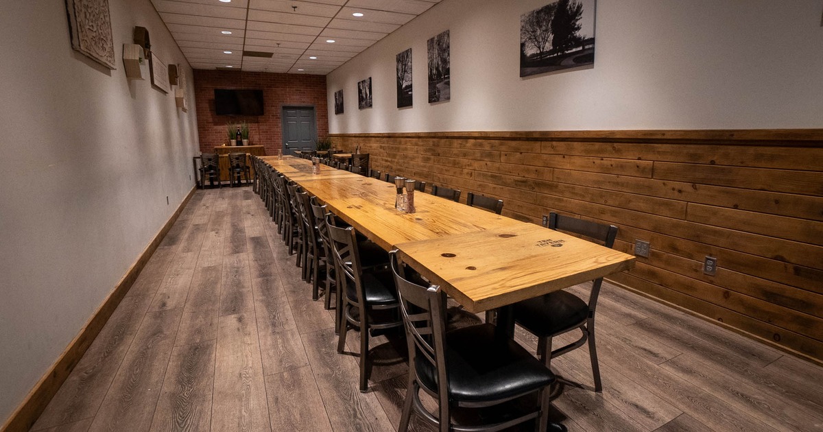 Interior, big dining table and chairs