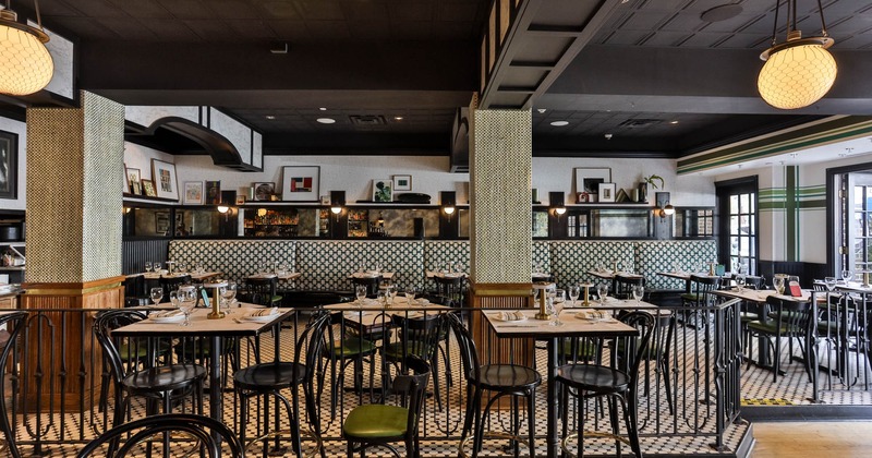 Interior seating space with chairs, tables and booths