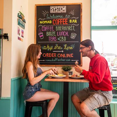 Customers having a meal.