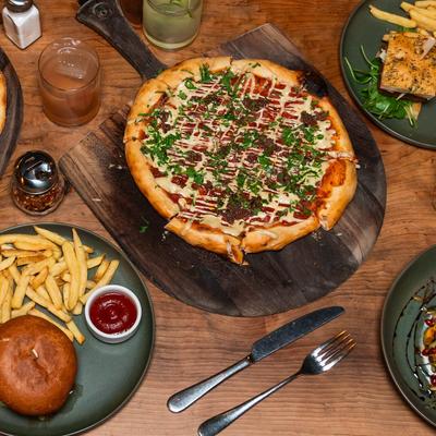 A top view of served meals.