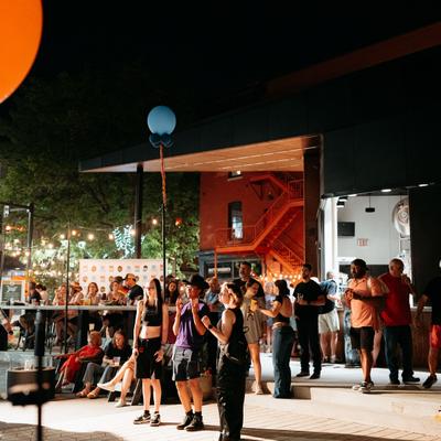 Outdoor night event.