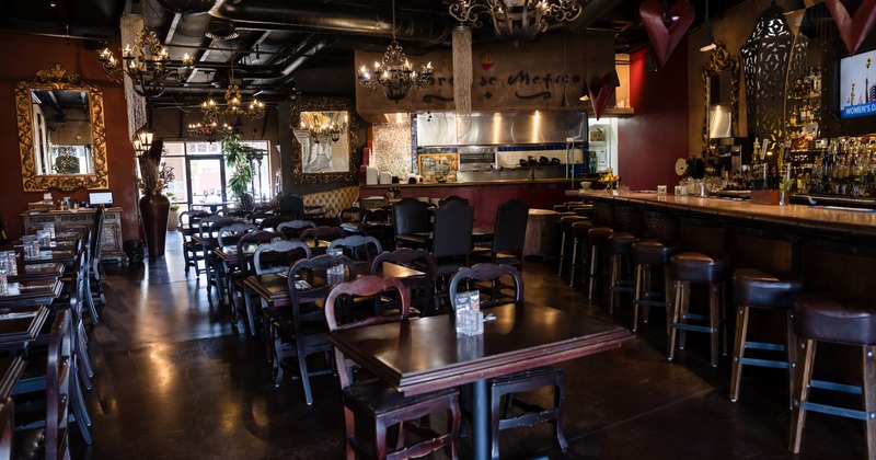 Interior, elegant dining and bar area