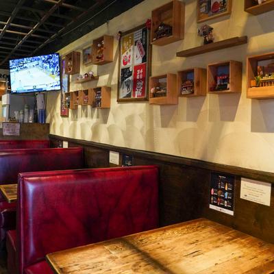 Interior, booth area, decorations and TV on the wall