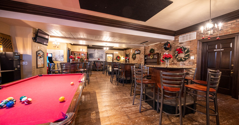 Interior, billiards, tables and chairs