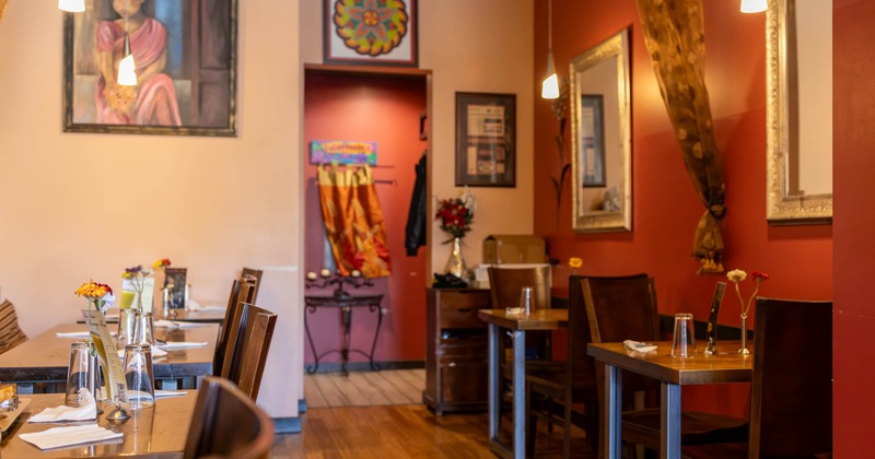 Interior, tables and chairs lined up