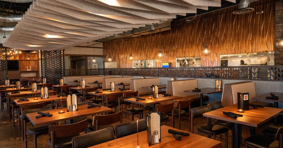Interior, tables and chairs in dining area