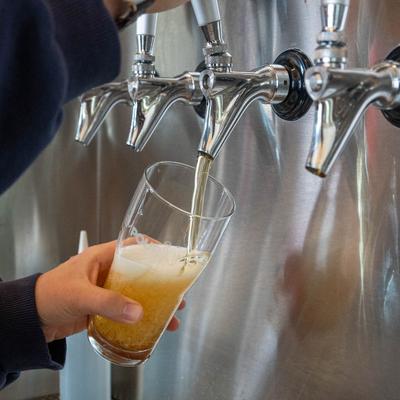 Pouring beer from the tap.