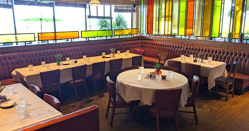 Circular top table set for arriving guests