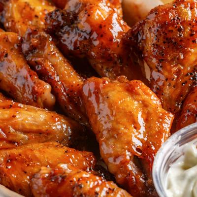 A closeup on chicken wings.