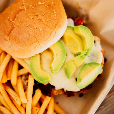 Black Bean Quinoa Burger and fries