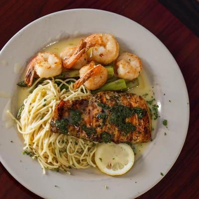 Grilled salmon and shrimp