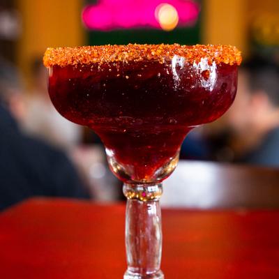 Hibiscus Margarita with a spicy rim.