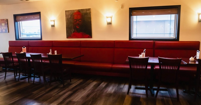 Interior, banquette seating near the wall