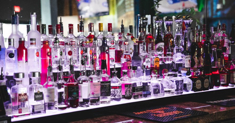 Bar interior, bottles of spirits
