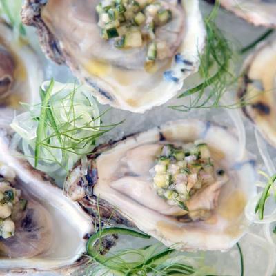 Oysters with cucumber.