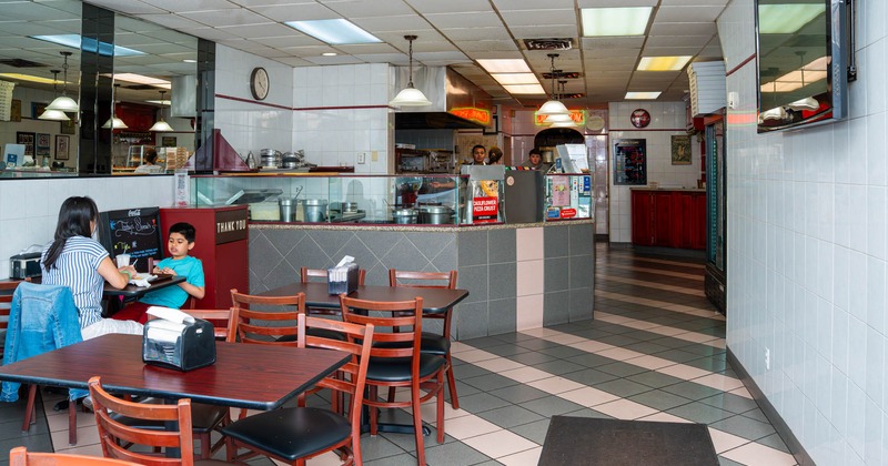 Interior, wide view, dining area