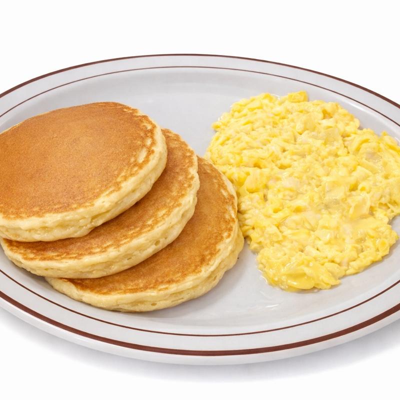 2 Eggs with 3 Small Pancakes photo