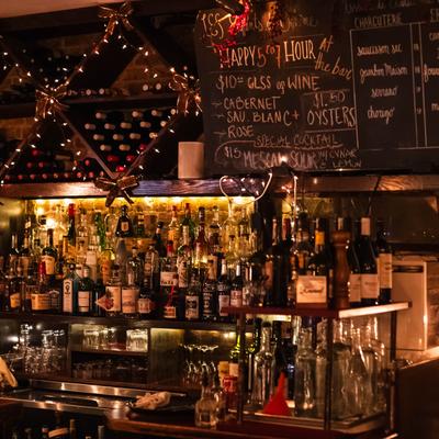 Back Bar, assorted spirits and wine.