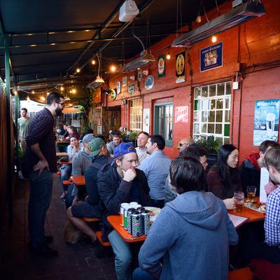 Customers eating and drinking.