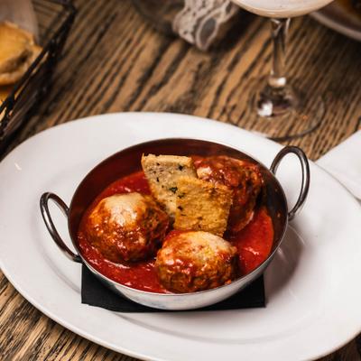 Polpette Di Carne served.