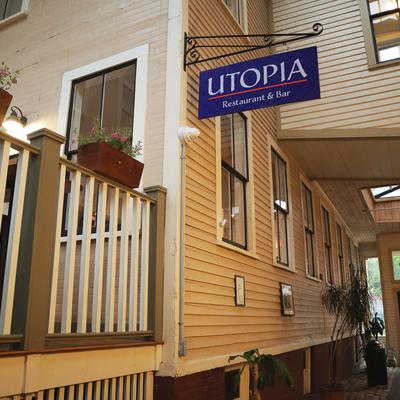 Hanging restaurant sign.