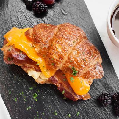 Crispy bacon and cheddar cheese corissant.