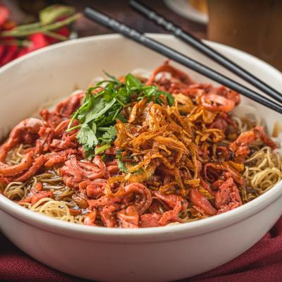 Vegetarian rice and egg noodles.