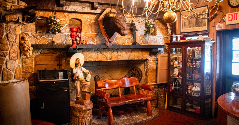 Interior, fireplace with decorations