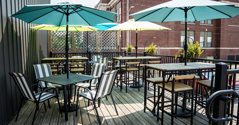 Exterior, tables and chairs, parasols